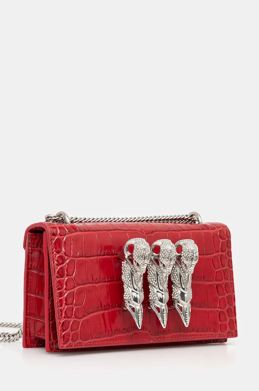 Кожаная сумочка Philipp Plein цвет красный AADA WBA2056 PLE010N Кожаная сумочка Philipp Plein цвет красный AADA WBA2056 PLE010N