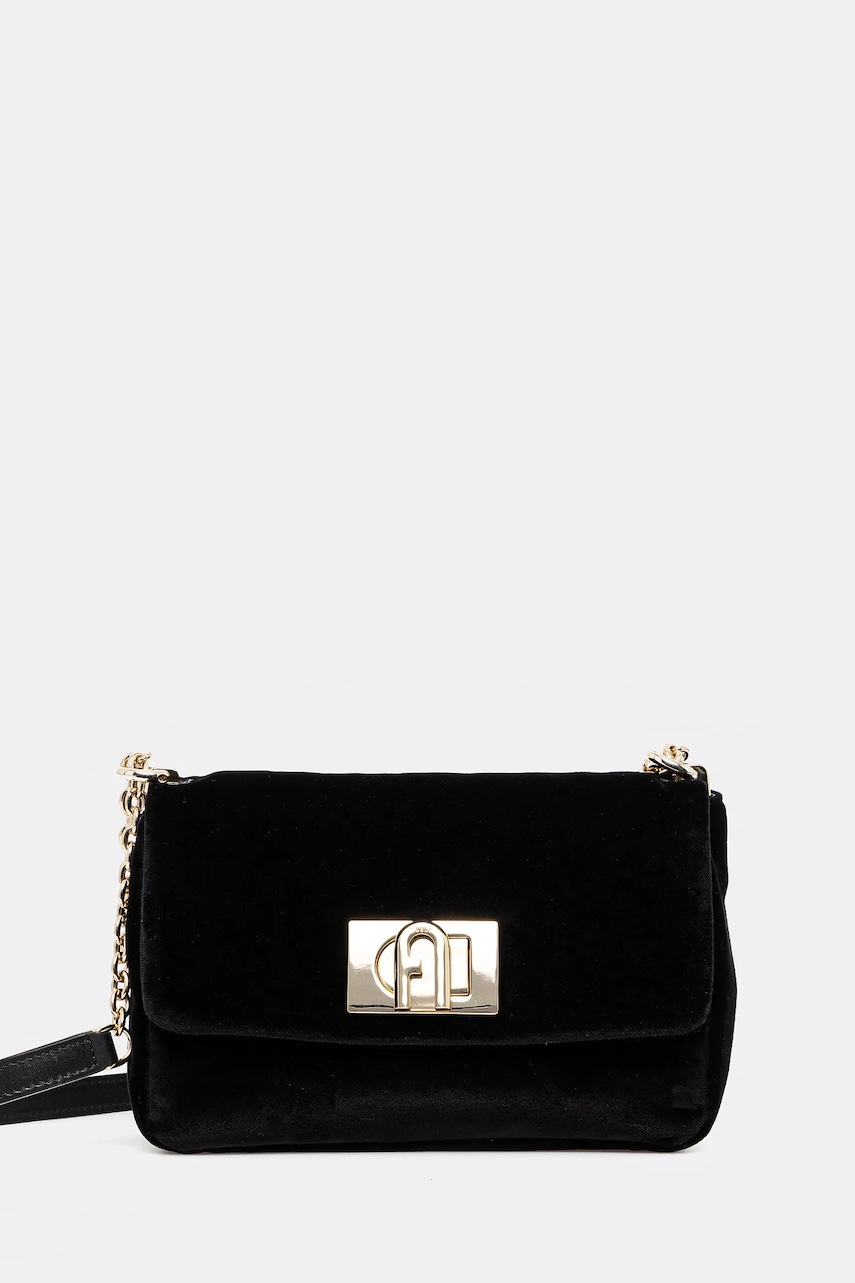 Furla geantă de mână din catifea culoarea negru, BAFKACO.BX3356.O6000