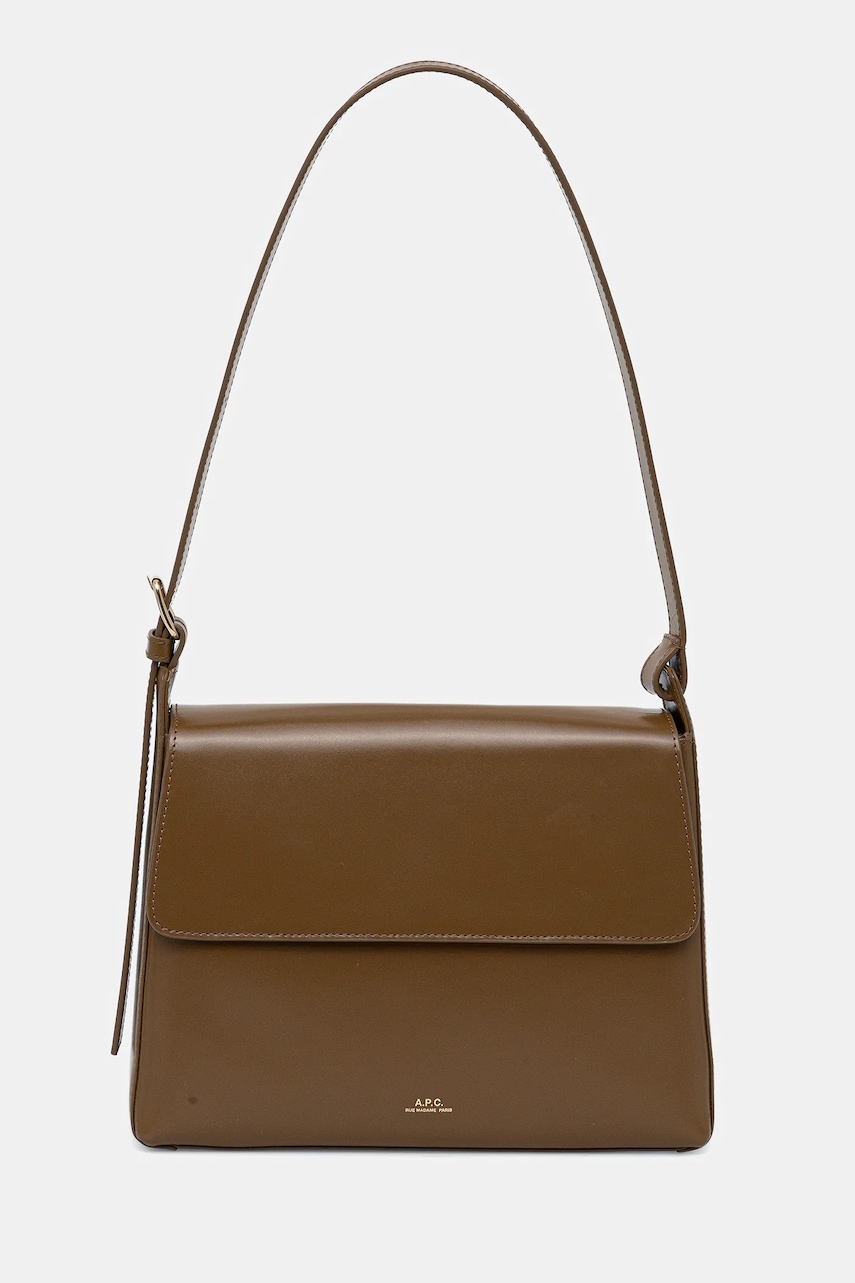 Levně Kožená kabelka A.P.C. sac virginie flap hnědá barva, PXBRU.F61924