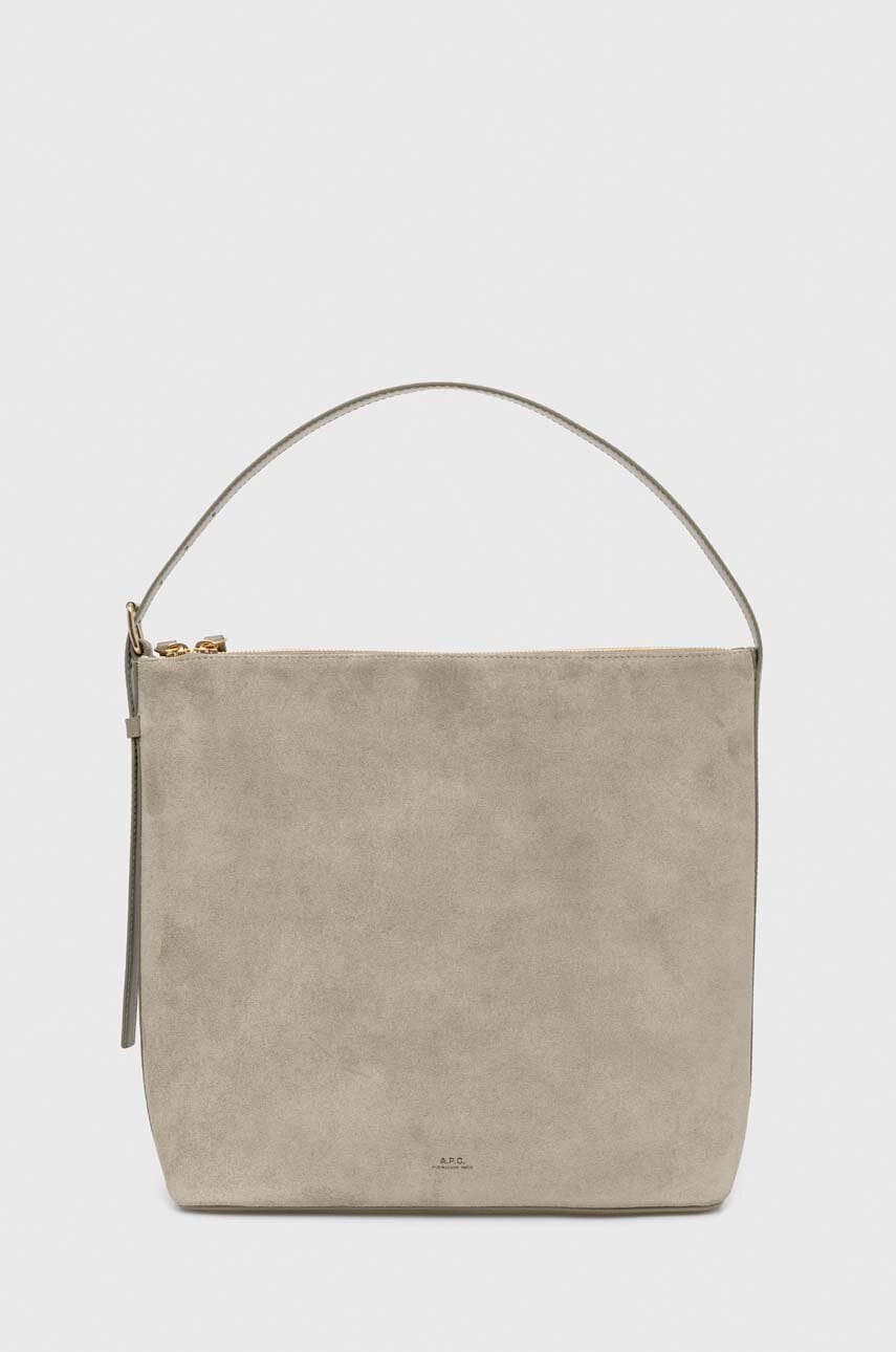 A.P.C. geanta de mana din piele intoarsa sac vera culoarea verde, PXCAL.F61902 A.P.C. geanta de mana din piele intoarsa sac vera culoarea verde, PXCAL.F61902