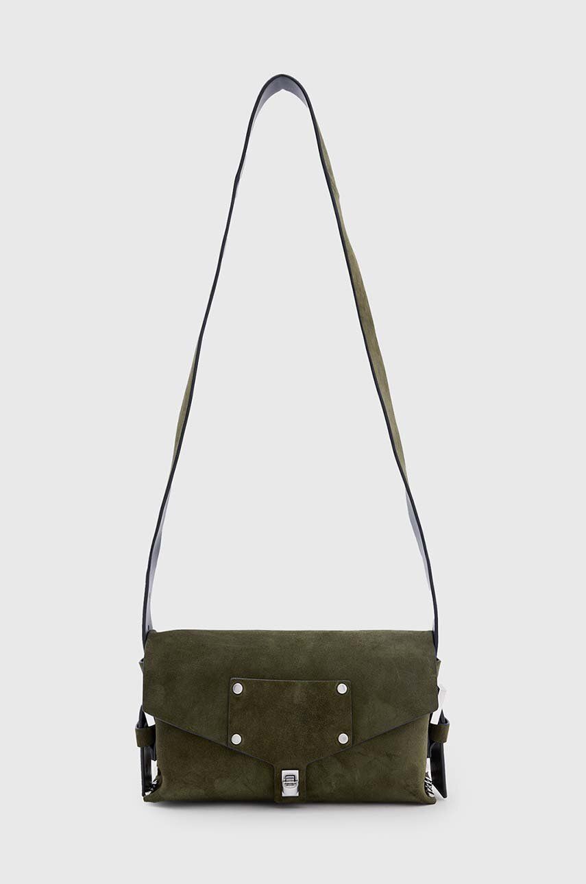 AllSaints geanta de mana din piele intoarsa MIRO culoarea verde, W066XB