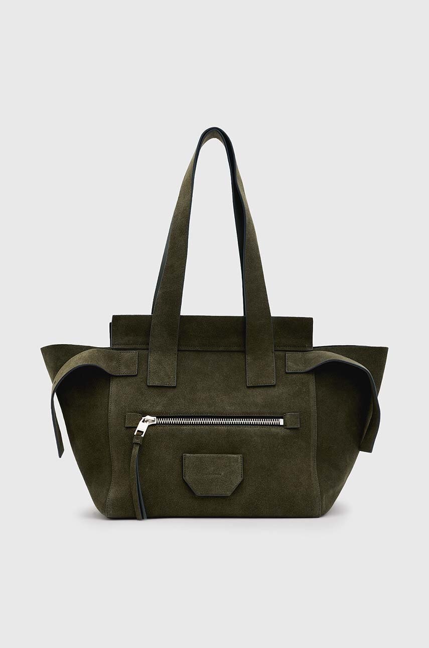AllSaints geanta de mana din piele intoarsa PEREZ culoarea verde, W070XB