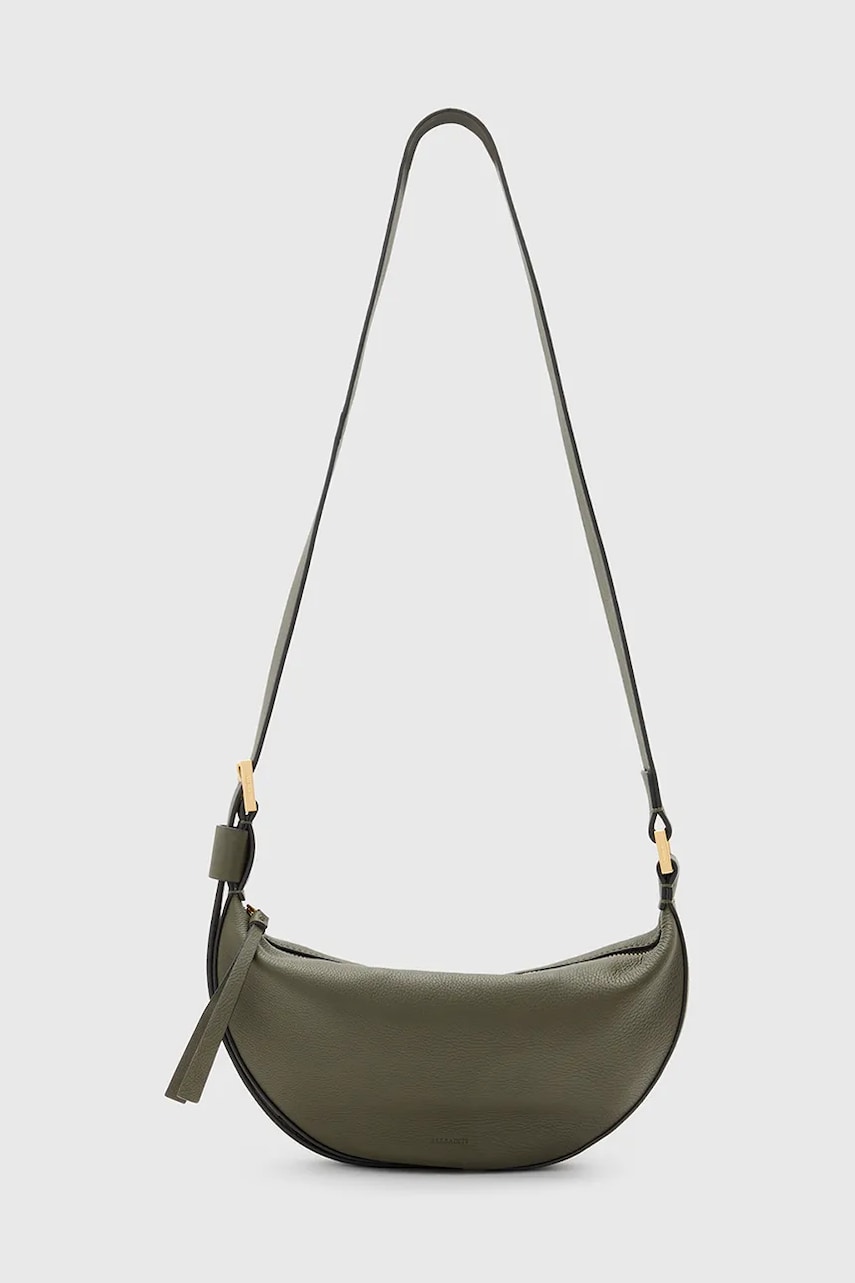 AllSaints poseta de piele HALF MOON culoarea verde, W301XB AllSaints poseta de piele HALF MOON culoarea verde, W301XB