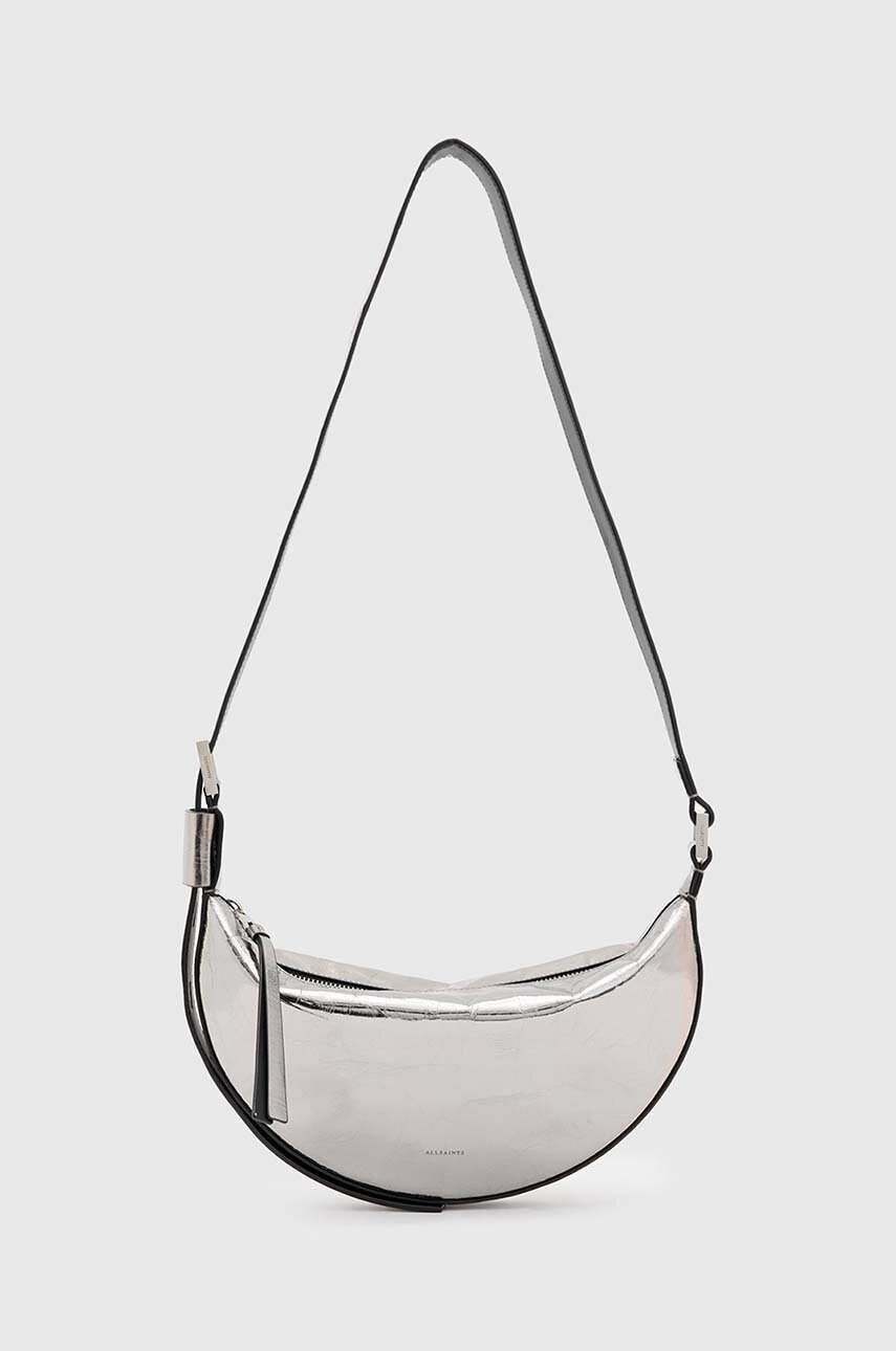 

Кожена чанта AllSaints HALF MOON XBODY в сребристо W309XB, Сребърен