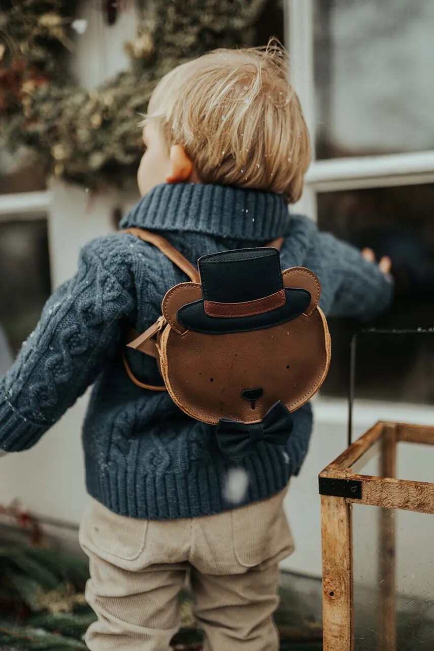 Donsje rucsac din piele pentru copii Matsi Backpack Bear culoarea maro, mic, cu imprimeu, 5519601