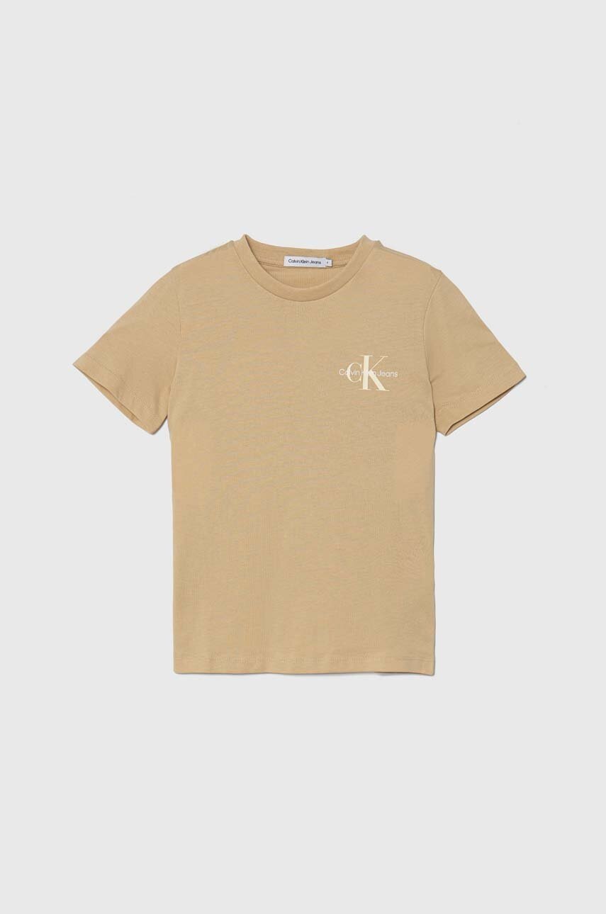 

Детска памучна тениска Calvin Klein Jeans в бежово с принт IU0IU00624, Бежов