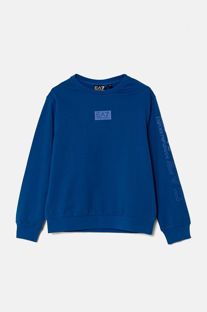 

Детски памучен суичър EA7 Emporio Armani в синьо с принт 6DBM66 BJ05Z, Син