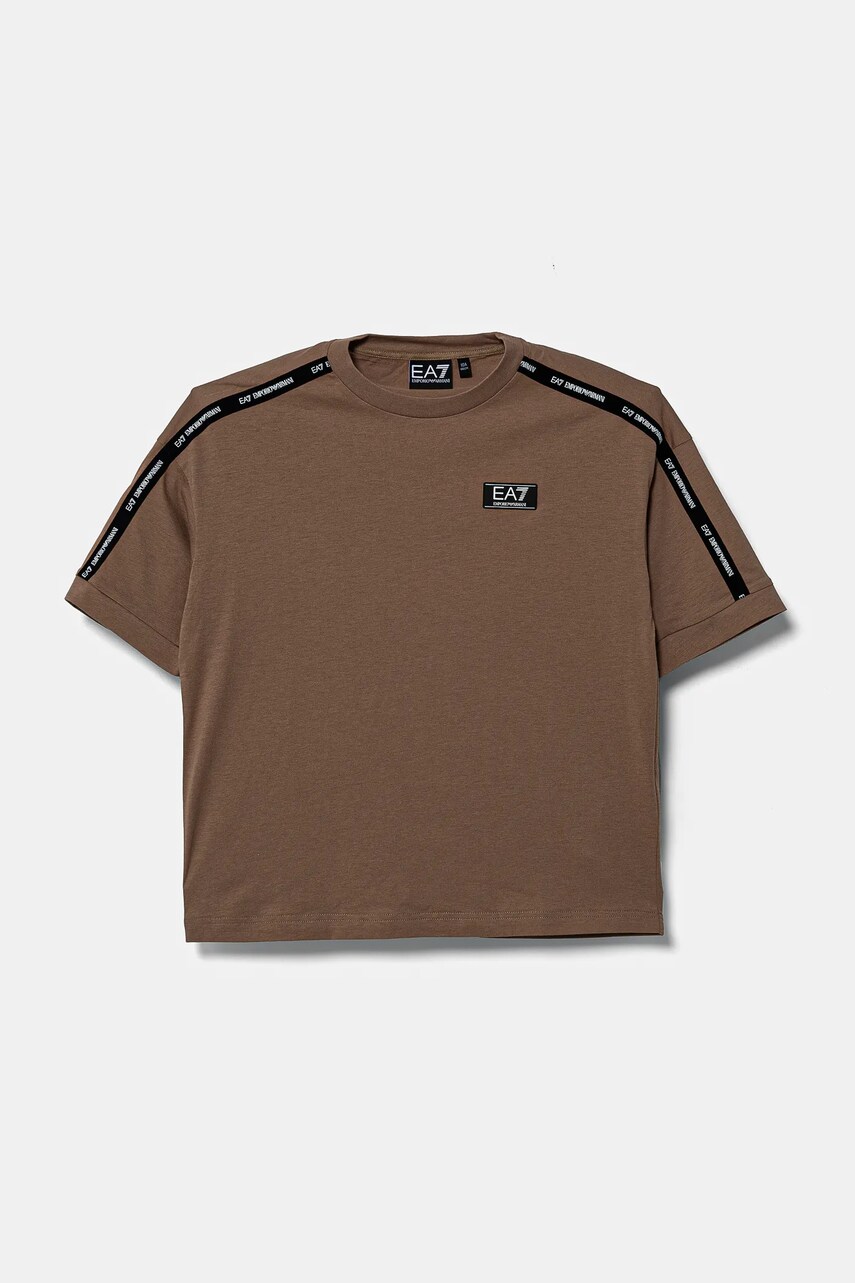 Levně Dětské bavlněné tričko EA7 Emporio Armani béžová barva, s aplikací, 6DBT57 BJ02Z
