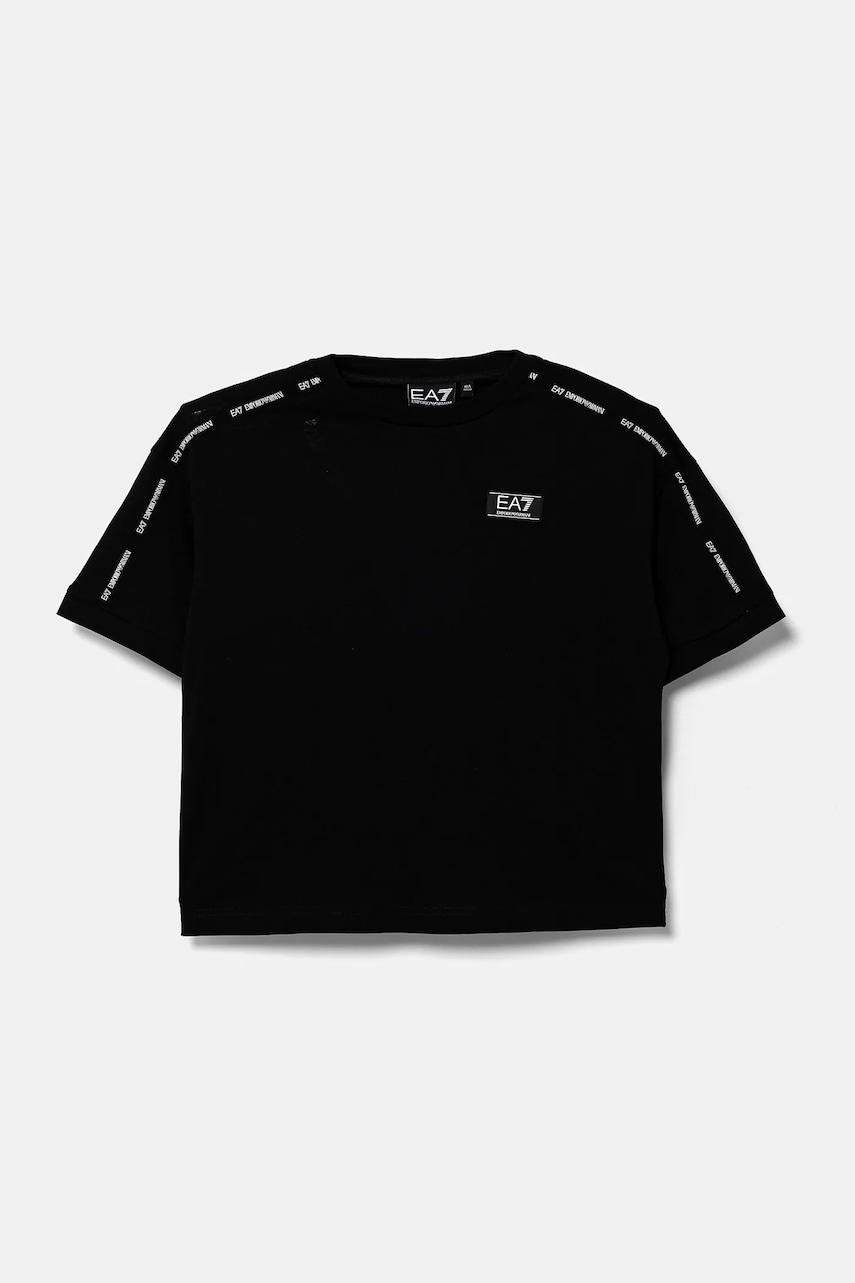 EA7 Emporio Armani tricou de bumbac pentru copii culoarea negru, cu imprimeu, 6DBT57 BJ02Z