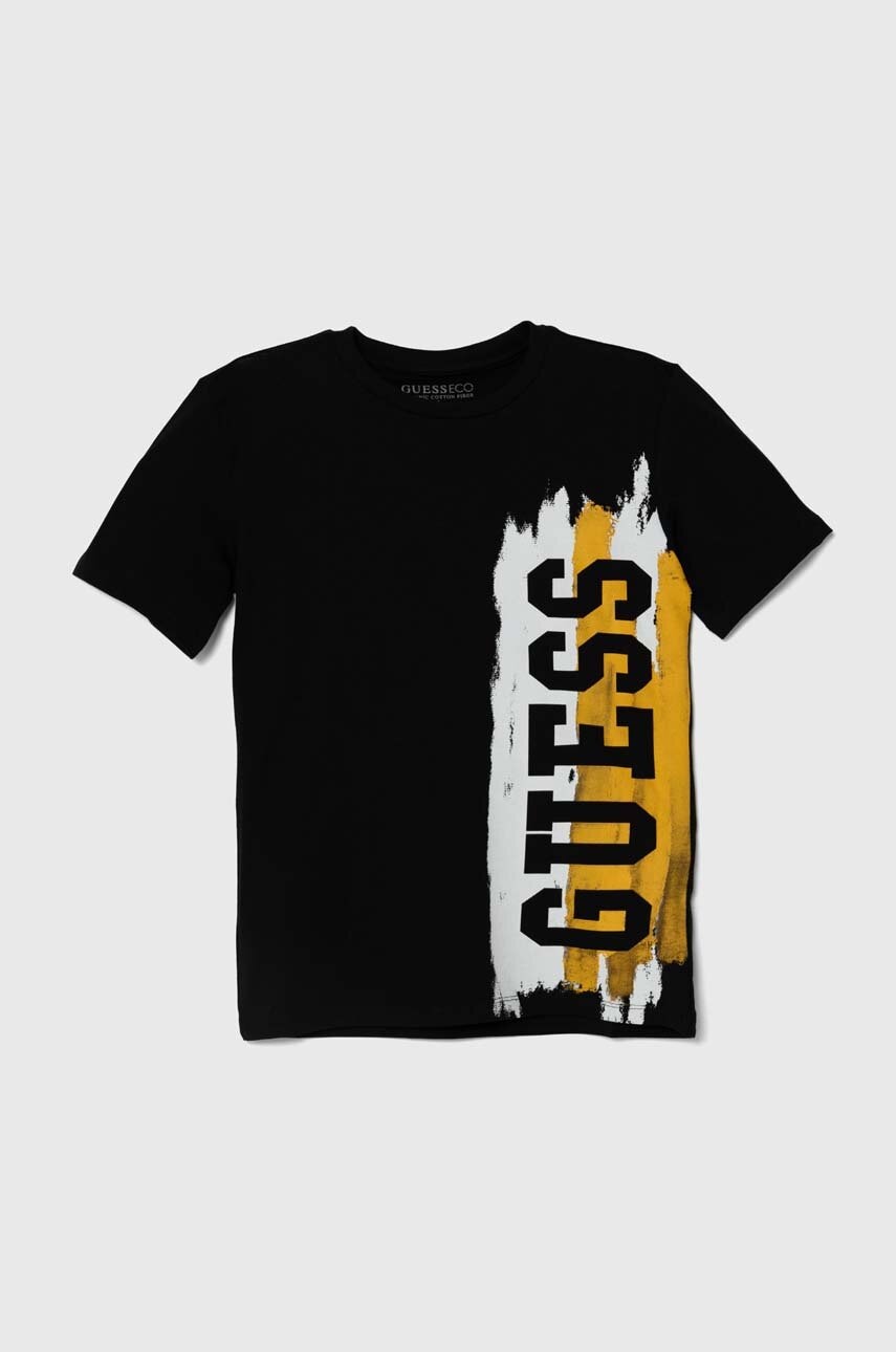 

Детска памучна тениска Guess в черно с принт L4YI00 K8HM4, Черен