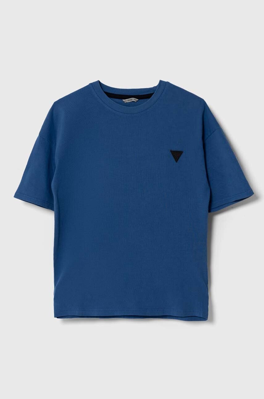 

Детска памучна тениска Guess в синьо с апликация L4YI08 K8HM4, Син