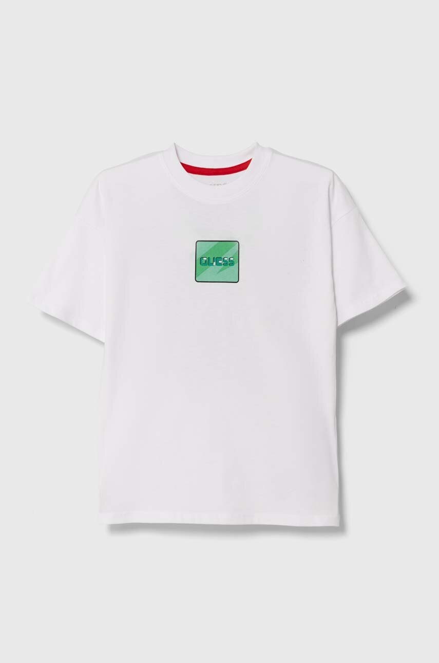 

Детска памучна тениска Guess в бяло с принт L4YI16 K8HM4, Бял