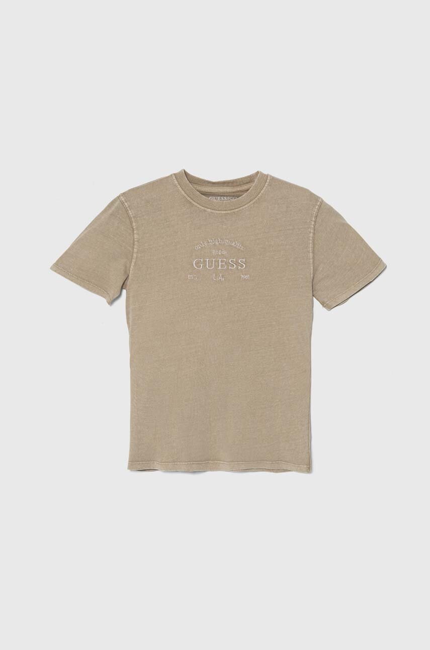 

Детска памучна тениска Guess в бежово с апликация L4YI46 K8HM4, Бежов
