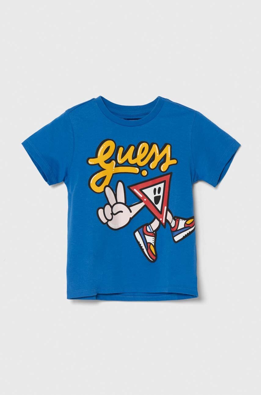 

Детска памучна тениска Guess в синьо с принт N4YI02 K8HM4, Син