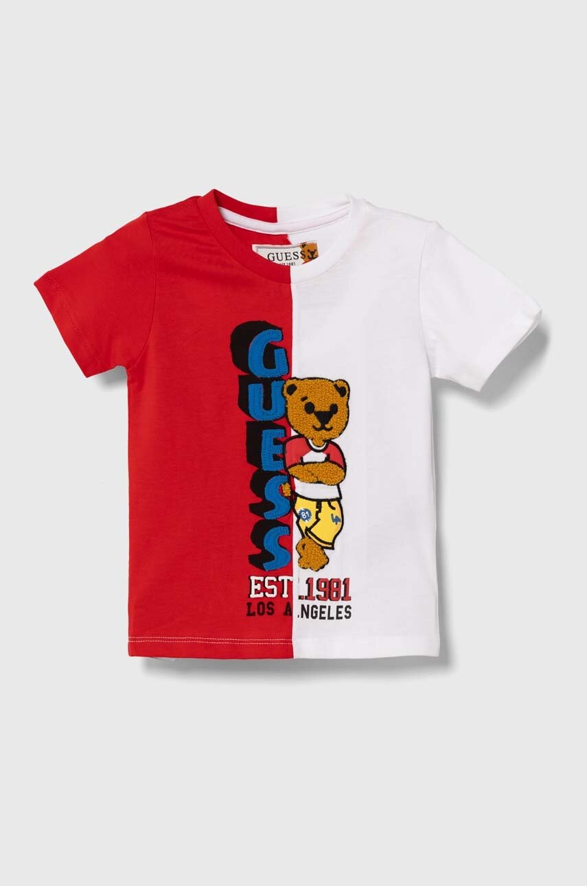 

Детска памучна тениска Guess в червено с десен N4YI05 K8HM4, Червен