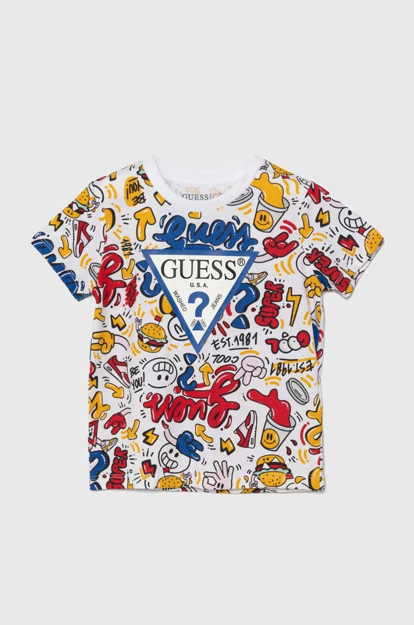 

Детска памучна тениска Guess с десен N4YI06 K8HM3, Многоцветен