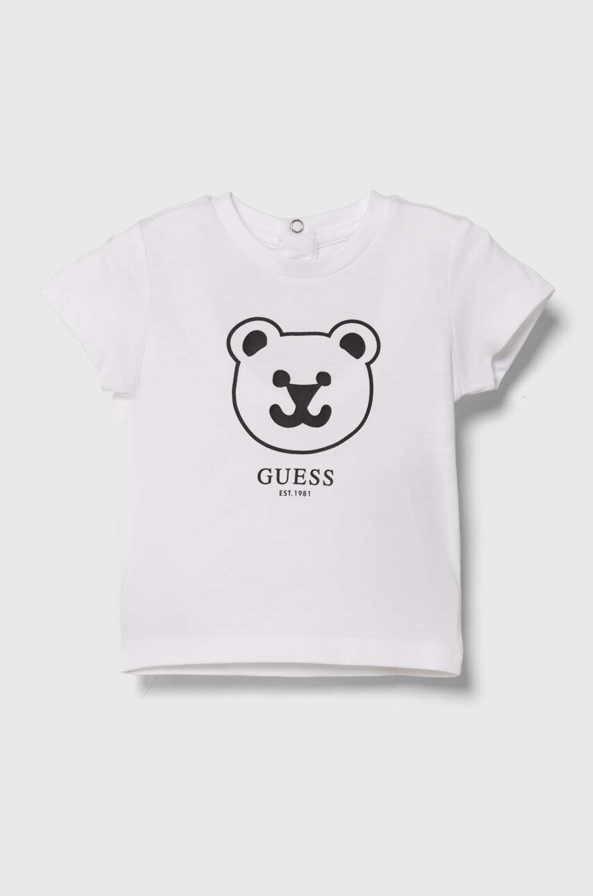 

Бебешка памучна тениска Guess в бяло с принт N4YI07 K8HM4, Бял
