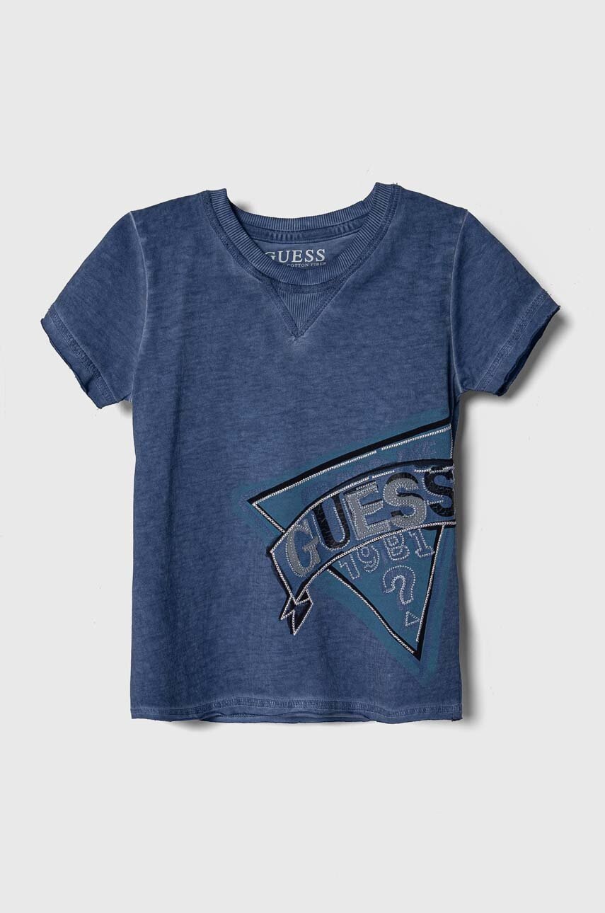 

Детска памучна тениска Guess в синьо с принт N4YI23 K8HM4, Син