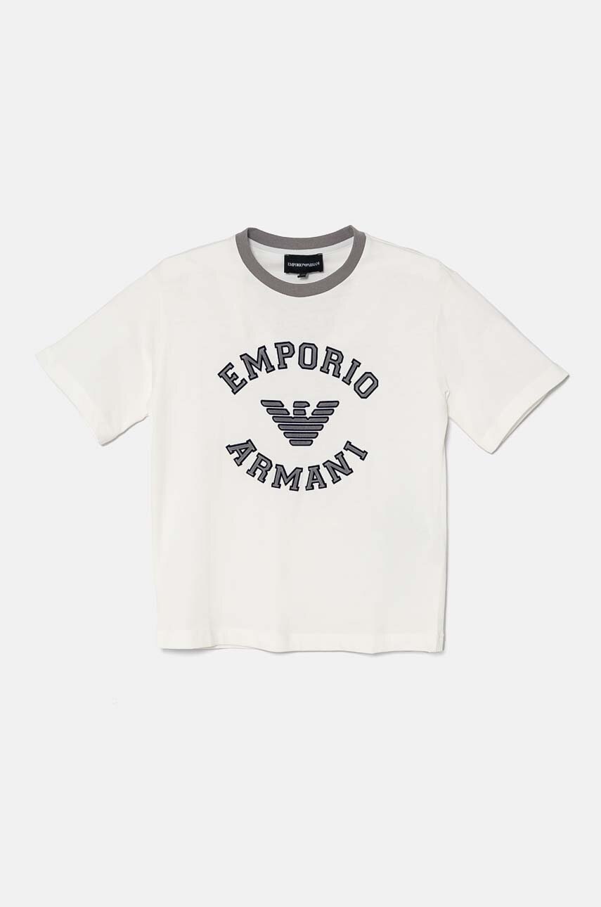 

Детска памучна тениска Emporio Armani в бяло с апликация 6D4TJB 4J54Z, Бял