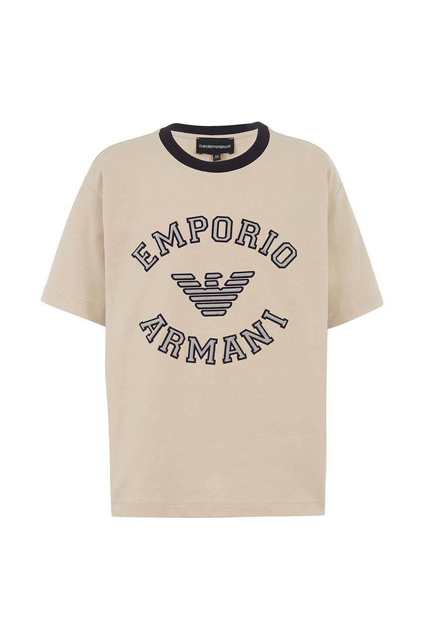 Emporio Armani tricou de bumbac pentru copii culoarea bej, cu imprimeu, 6D4TJB 4J54Z