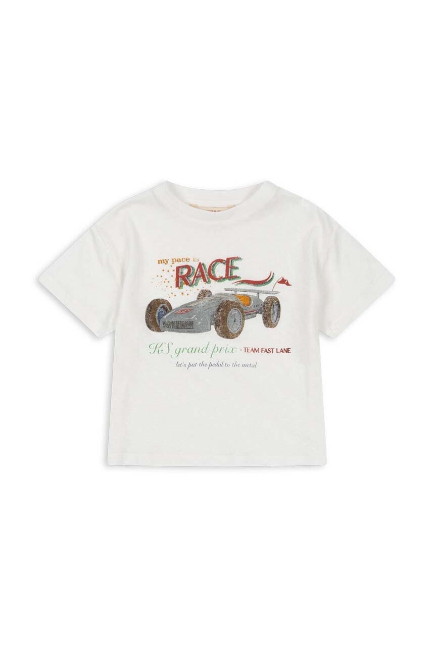 Konges Sløjd tricou din amestec de in pentru copii ERA TEE OCS culoarea alb, cu imprimeu, KS101504