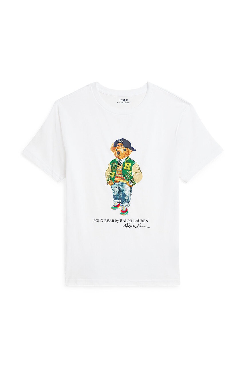 

Детска памучна тениска Polo Ralph Lauren в бяло с принт 323853828043, Бял