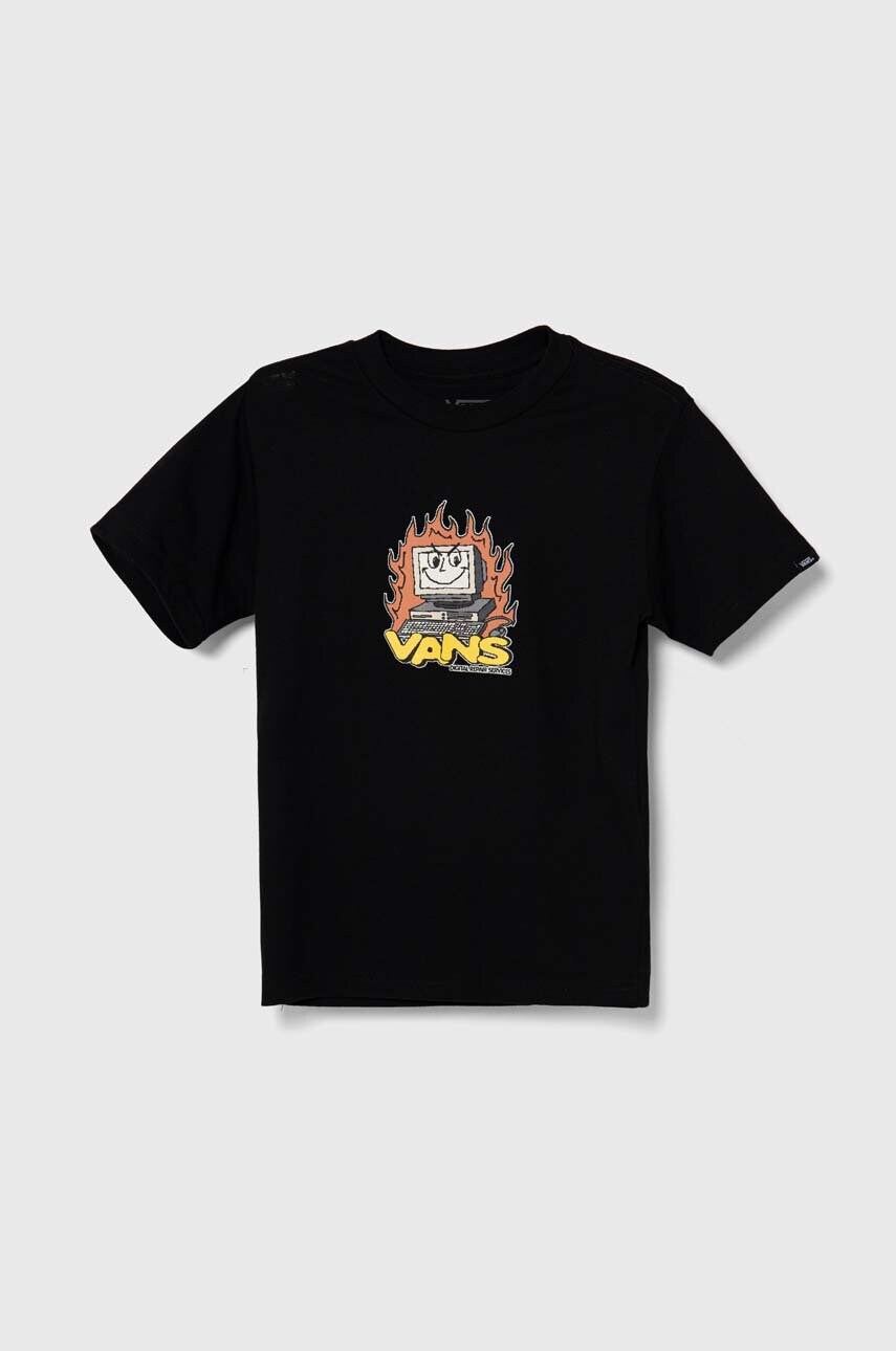 Vans tricou de bumbac pentru copii KD Computer Service culoarea negru, cu imprimeu, VN000JNVBLK1 Vans tricou de bumbac pentru copii KD Computer Service culoarea negru, cu imprimeu, VN000JNVBLK1