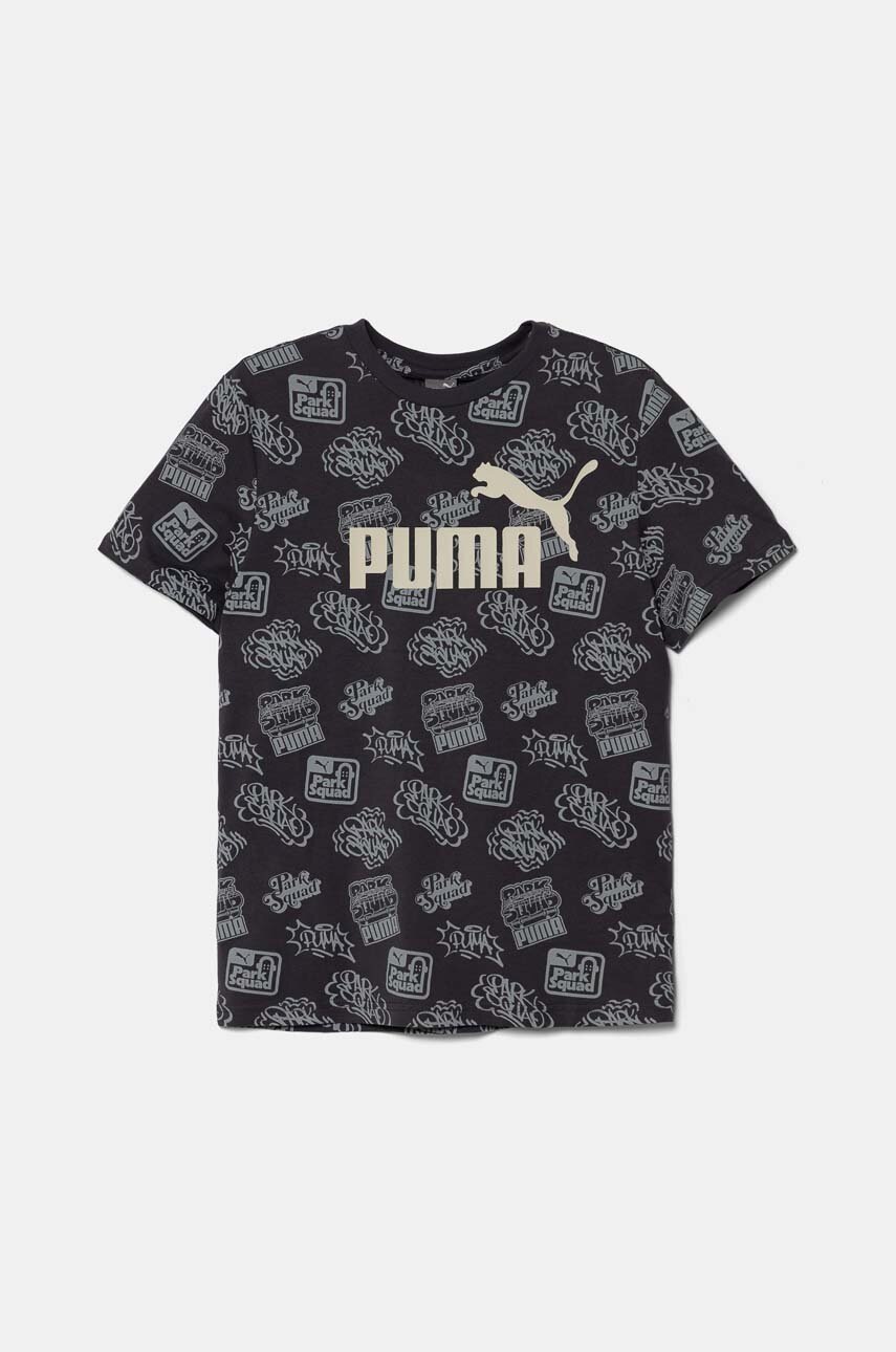 

Детска памучна тениска Puma ESS+ MID 90s AOP Tee в сиво с десен 681875, Сив