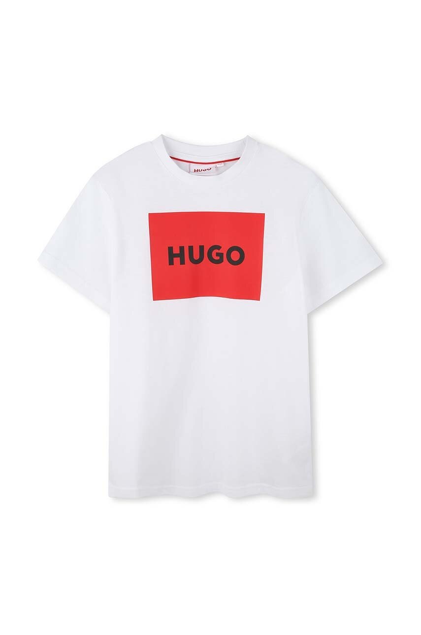 

Детска памучна тениска HUGO в бяло с принт G00144, Бял