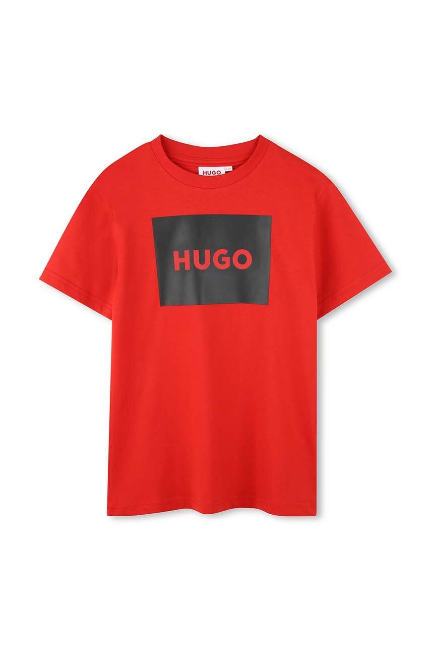 HUGO tricou de bumbac pentru copii culoarea rosu, cu imprimeu, G00144