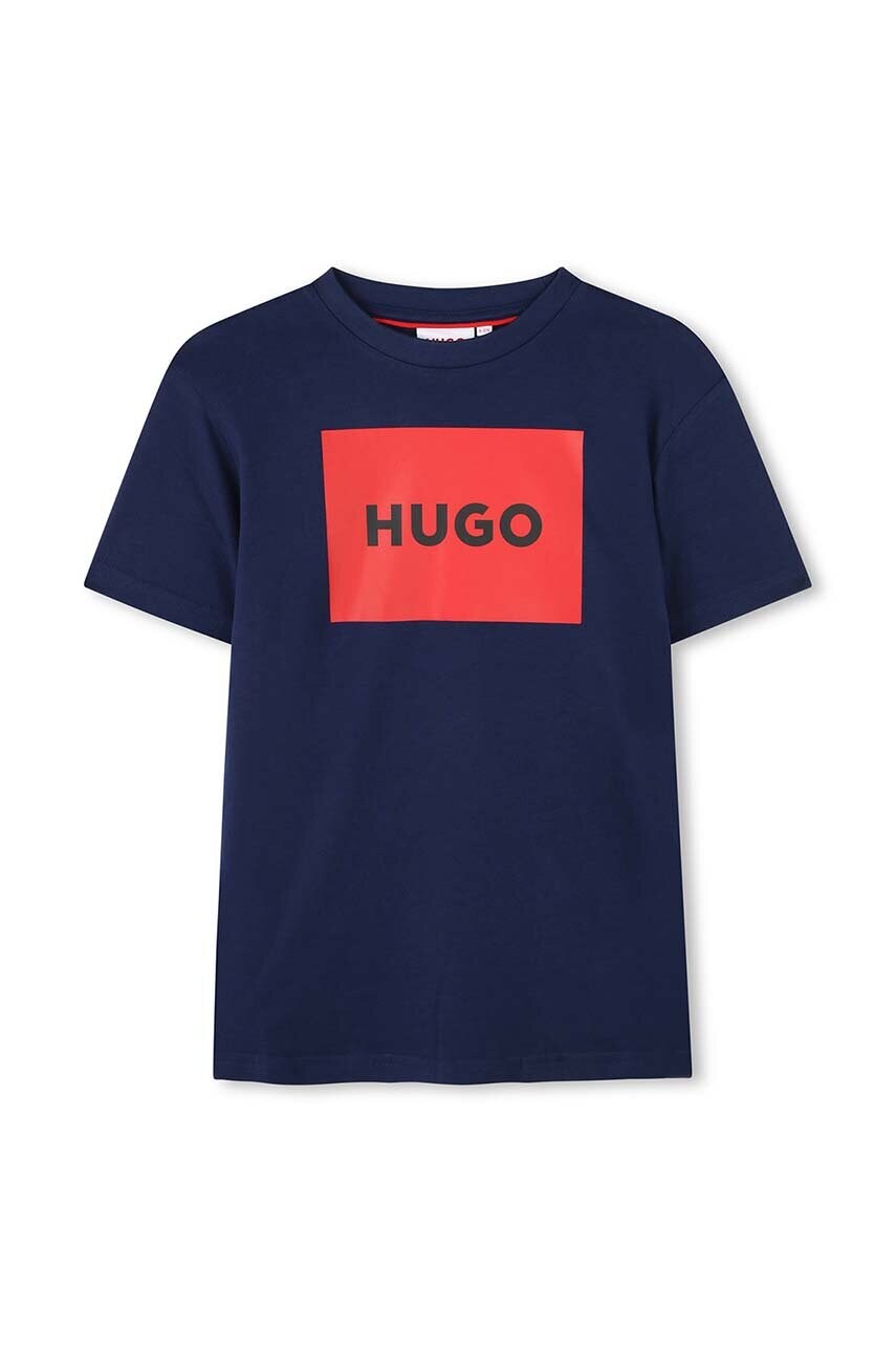 HUGO tricou de bumbac pentru copii culoarea albastru marin, cu imprimeu, G00144