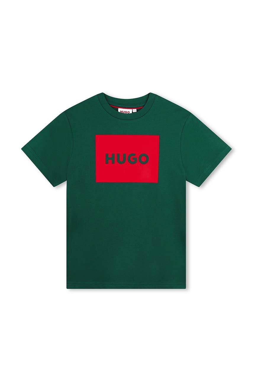 

Детска памучна тениска HUGO в зелено с принт G00144, Зелен