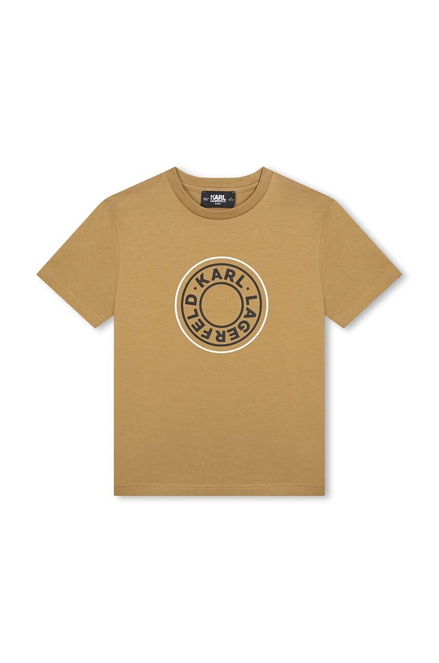 Karl Lagerfeld tricou de bumbac pentru copii culoarea maro, cu imprimeu, Z30247