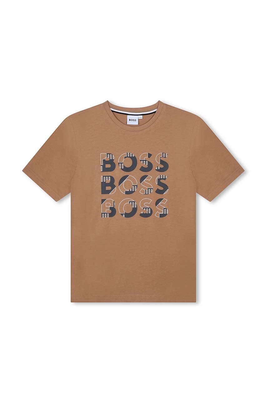 BOSS tricou de bumbac pentru copii culoarea bej, cu imprimeu, J51200