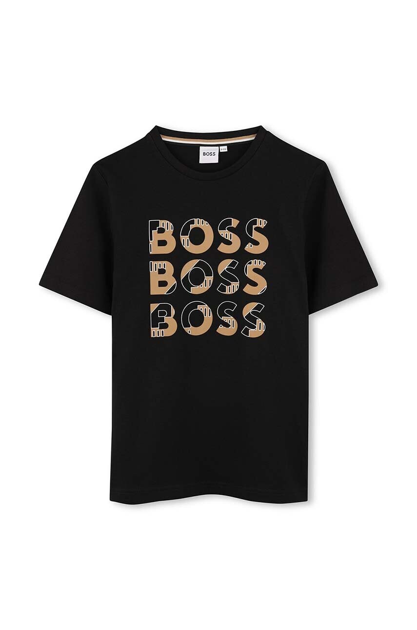 BOSS tricou de bumbac pentru copii culoarea negru, cu imprimeu, J51200