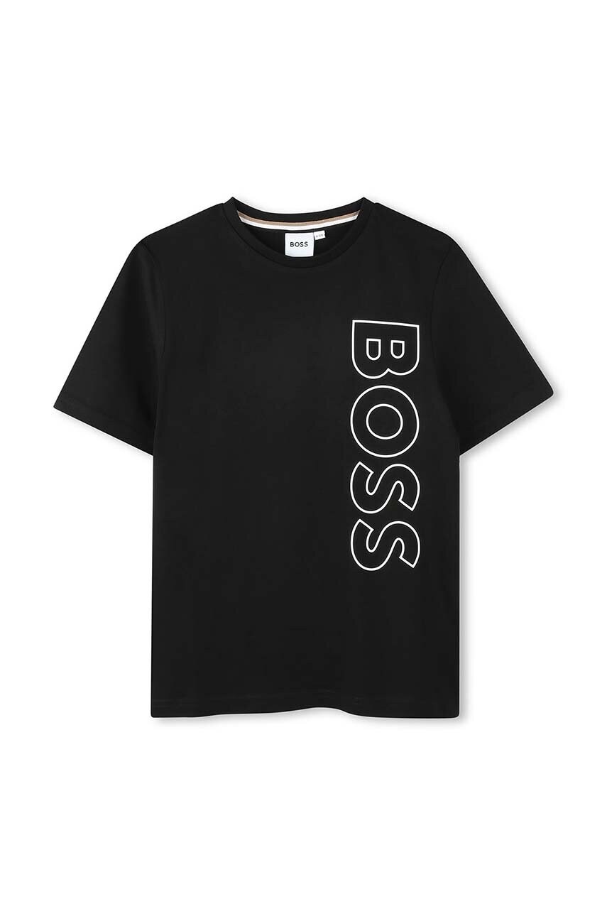 BOSS tricou de bumbac pentru copii culoarea negru, cu imprimeu, J51206
