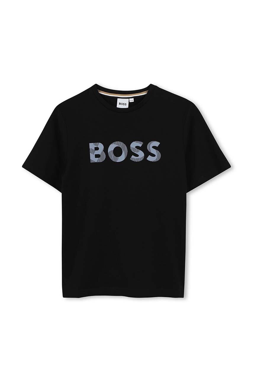 BOSS tricou de bumbac pentru copii culoarea negru, cu imprimeu, J51210