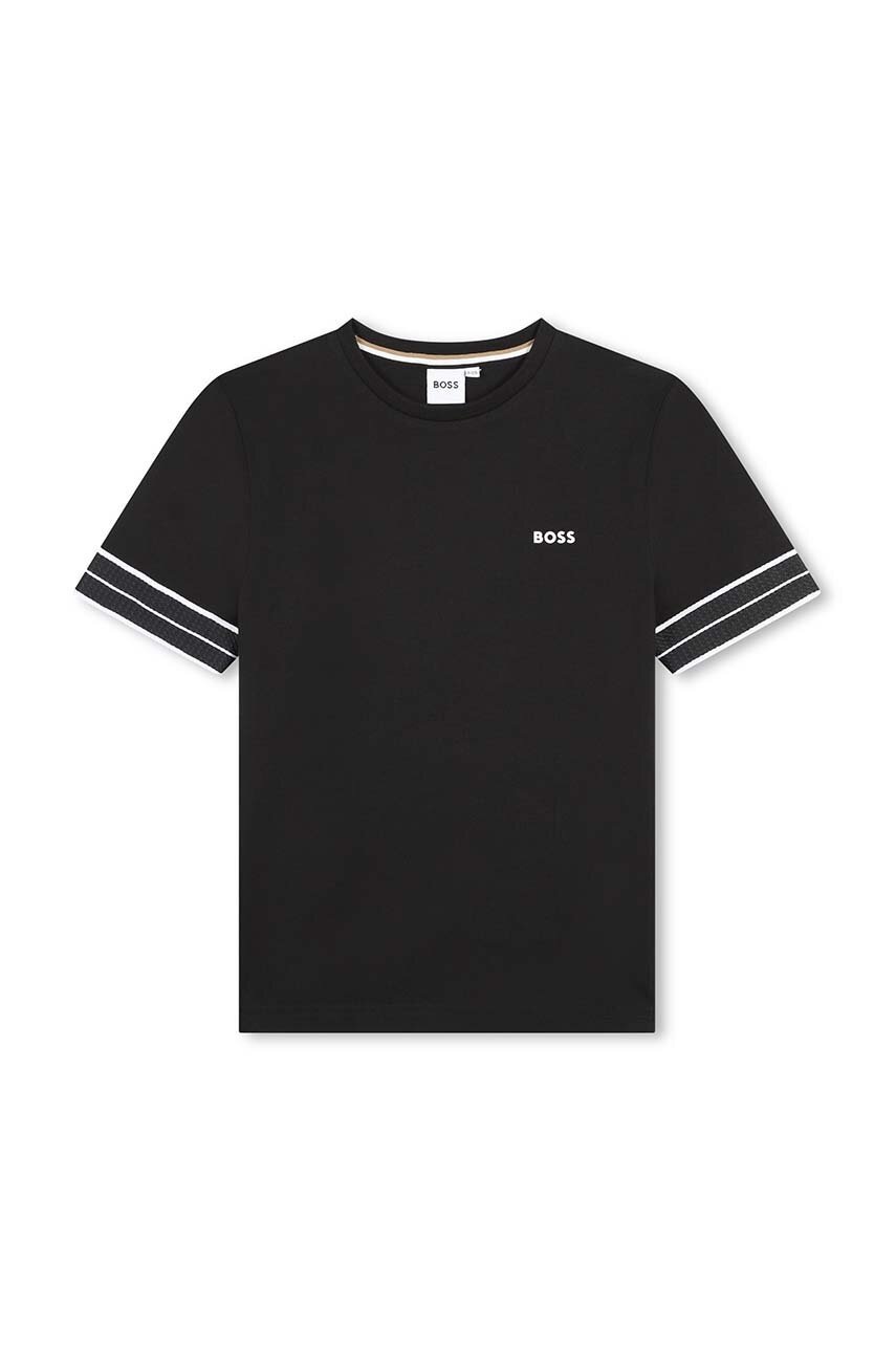 BOSS tricou de bumbac pentru copii culoarea negru, cu imprimeu, J51214