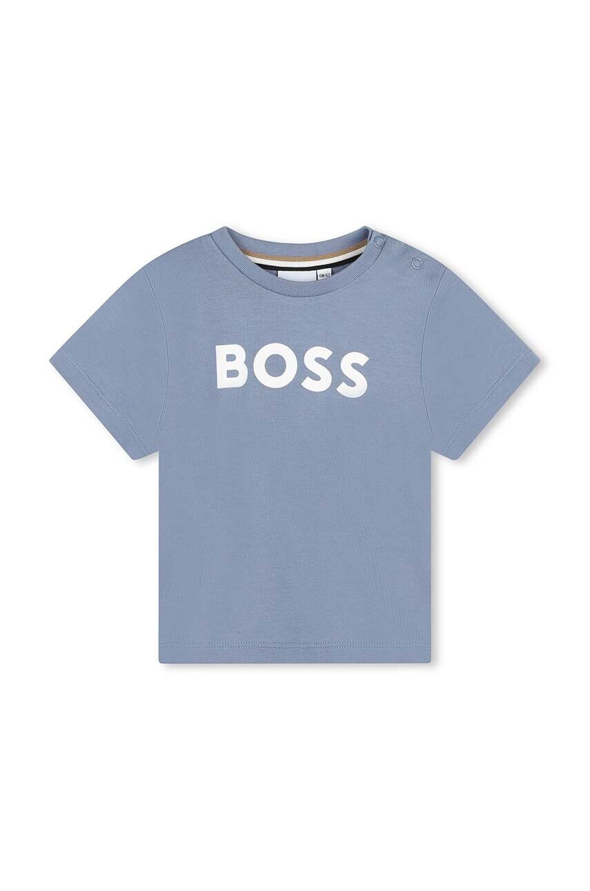 BOSS tricou din bumbac pentru bebelusi culoarea gri, cu imprimeu, J51298