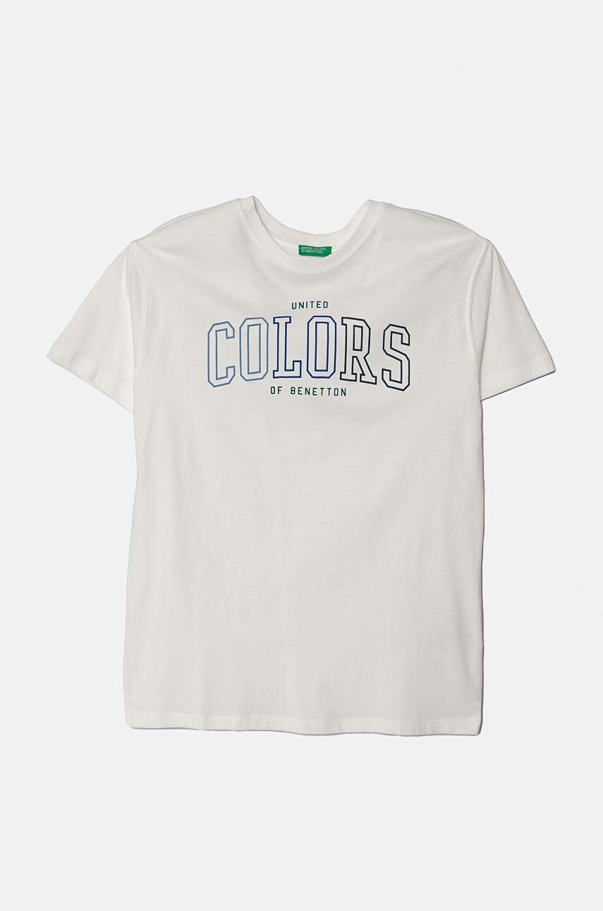 

Детска памучна тениска United Colors of Benetton в бяло с принт 3I1XC10JL, Бял