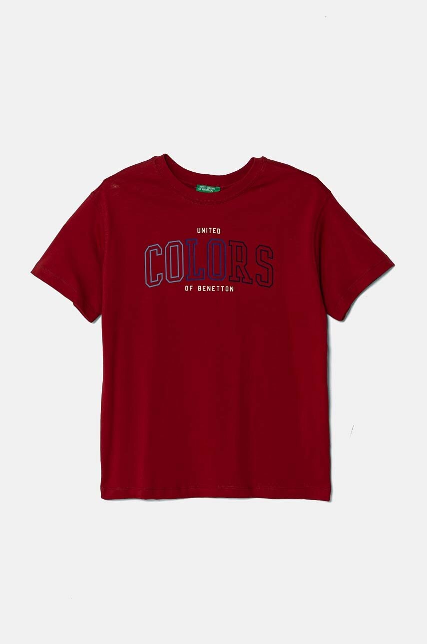 

Детска памучна тениска United Colors of Benetton в бордо с принт 3I1XC10JL