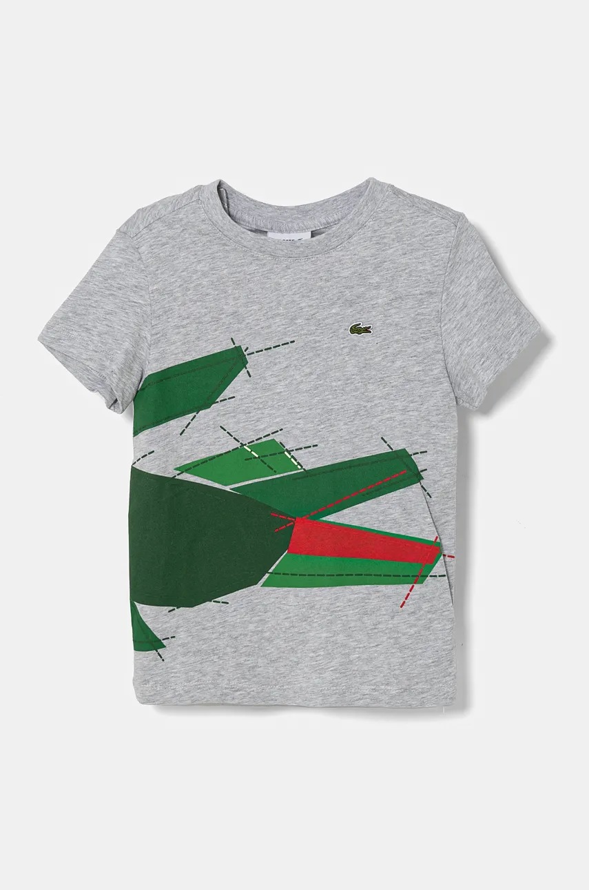 

Детска памучна тениска Lacoste в сиво с принт TJ2578, Сив
