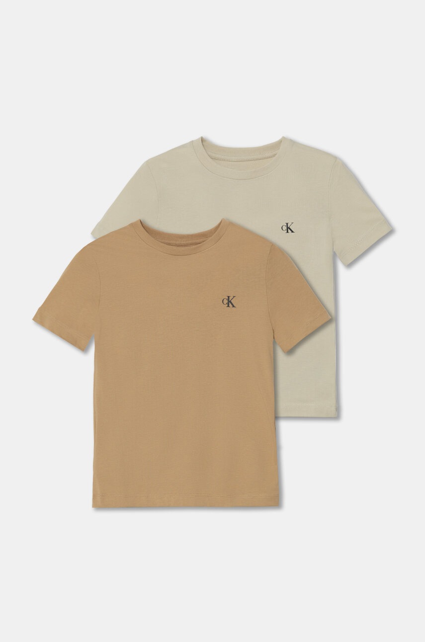 

Детска памучна тениска Calvin Klein Jeans (2 броя) в бежово с изчистен дизайн IB0IB01093, Бежов