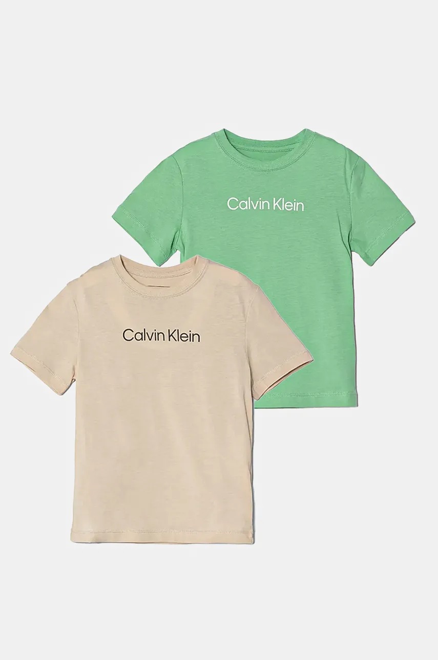 

Детска памучна тениска Calvin Klein Jeans (2 броя) в бежово с принт IU0IU00690, Бежов