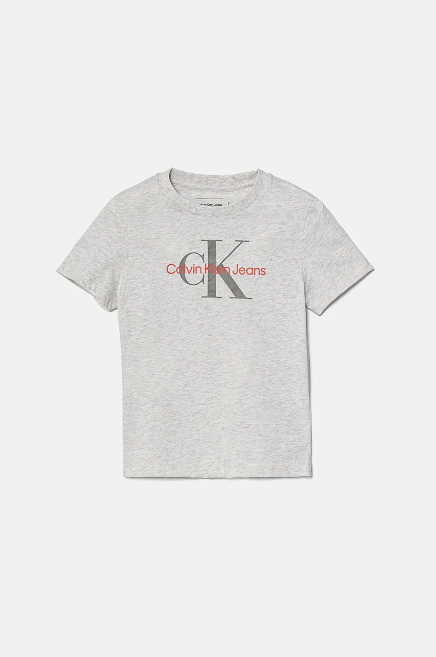 

Детска памучна тениска Calvin Klein Jeans в сиво с принт IU0IU00676, Сив