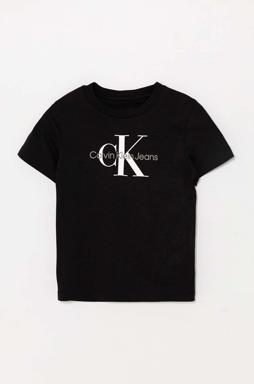 Дитяча бавовняна футболка Calvin Klein Jeans колір чорний з принтом IU0IU00676