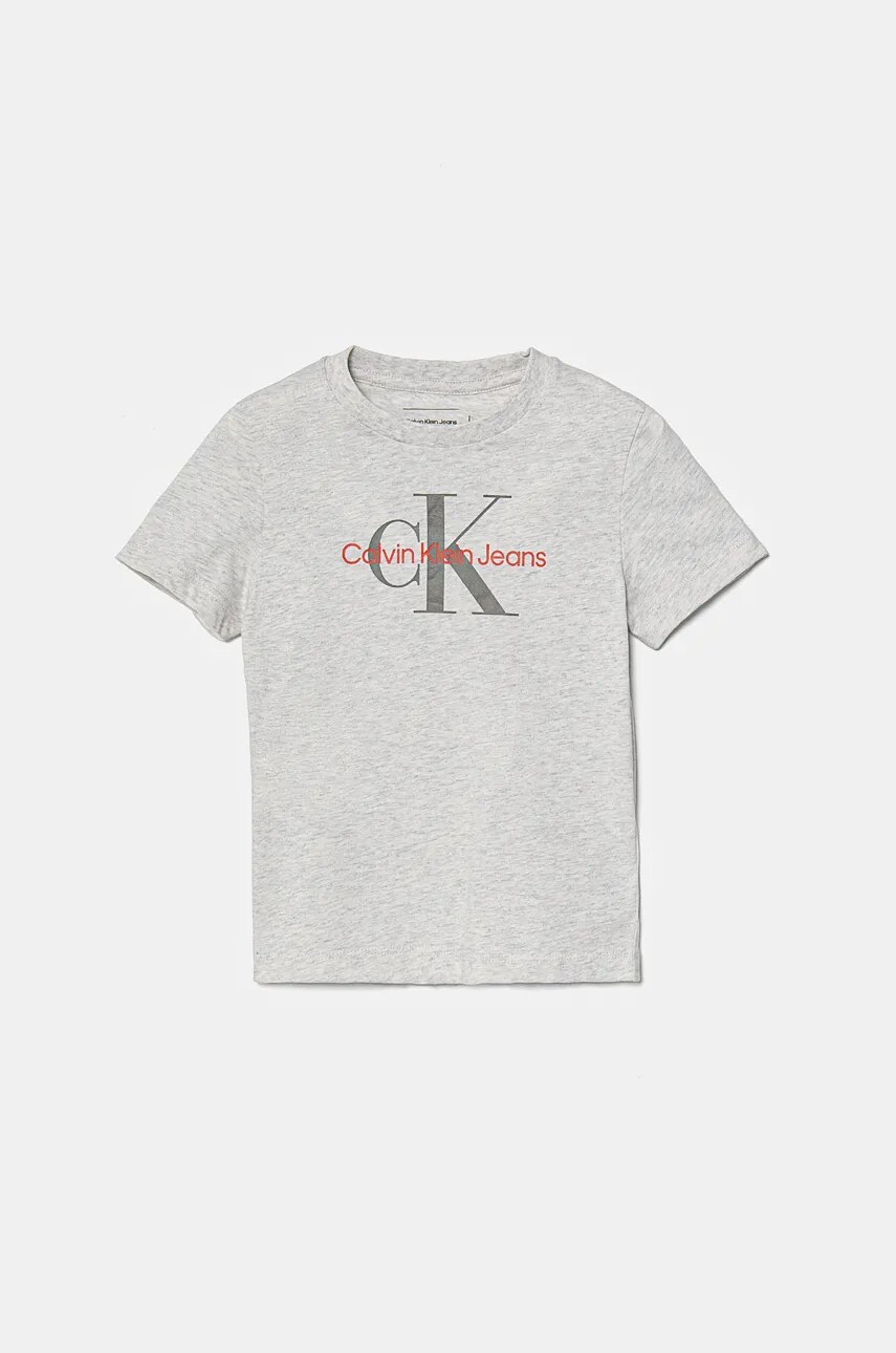 Levně Dětské bavlněné tričko Calvin Klein Jeans šedá barva, s potiskem, IU0IU00676