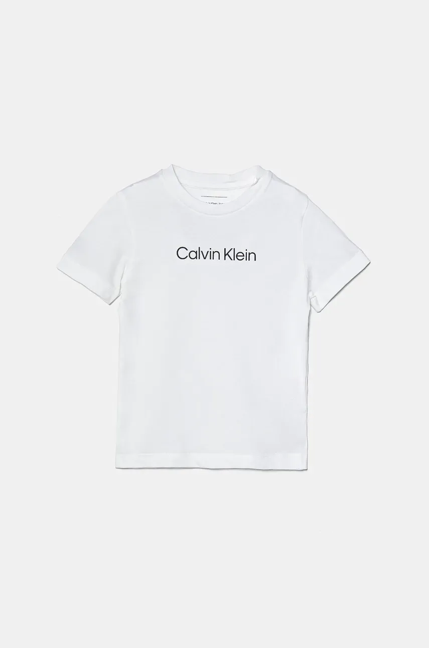 Levně Dětské bavlněné tričko Calvin Klein Jeans bílá barva, s potiskem, IU0IU00682