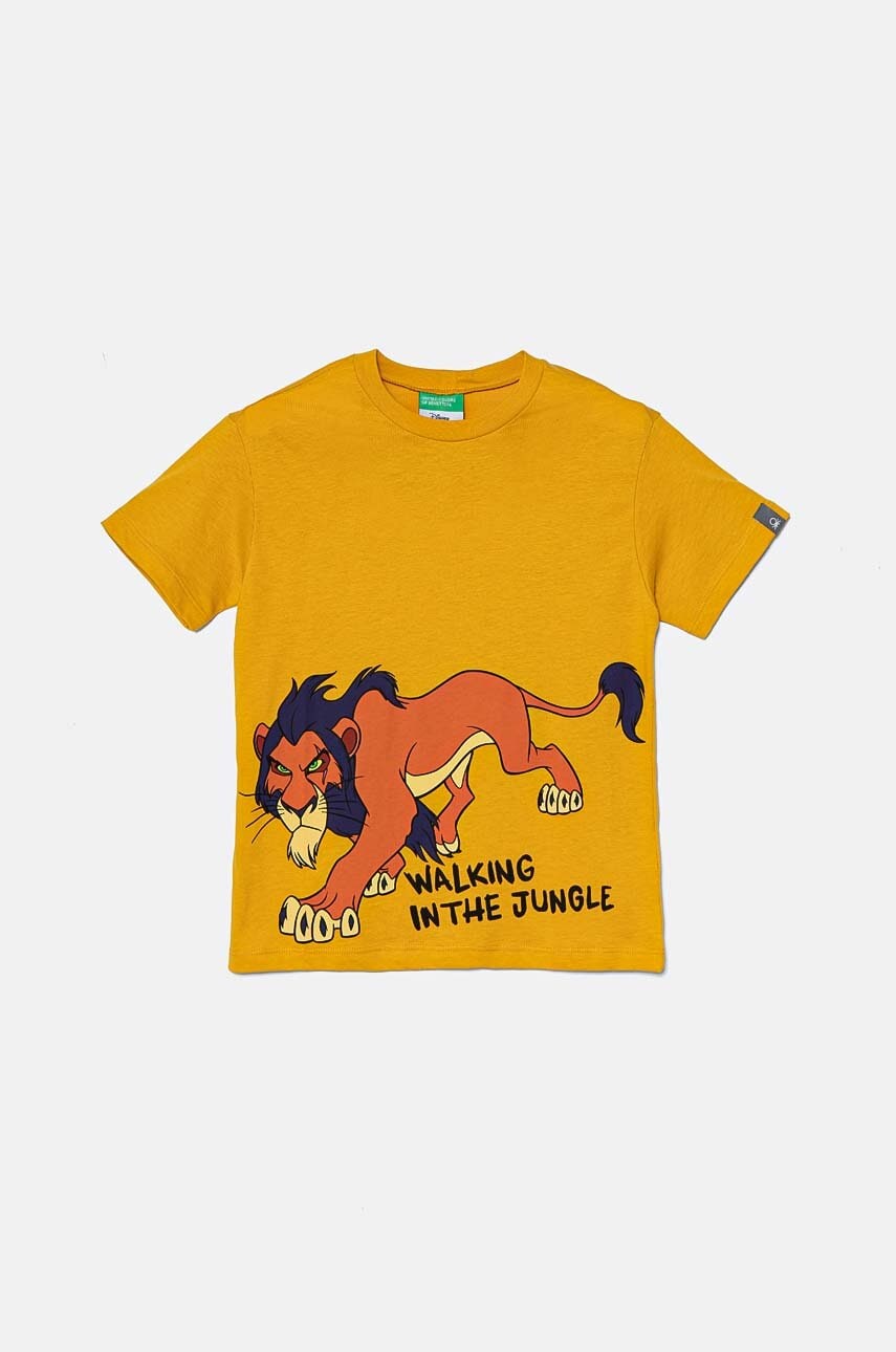 

Детска памучна тениска United Colors of Benetton x Disney в жълто с принт 3I1XC10LJ, Жълт