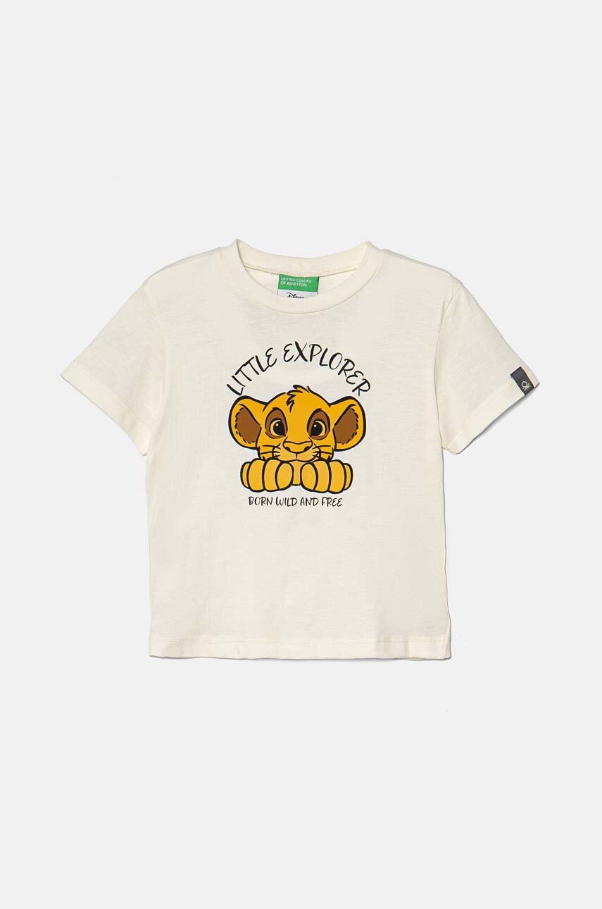 

Детска памучна тениска United Colors of Benetton в бежово с принт 3I1XG10GR, Бежов